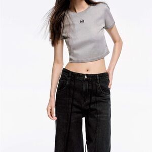 Classic High-Waist Black Wide Leg Jeans